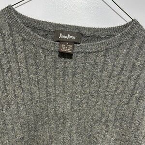 Neiman Marcus Gray Ribbed Crewneck Sweater